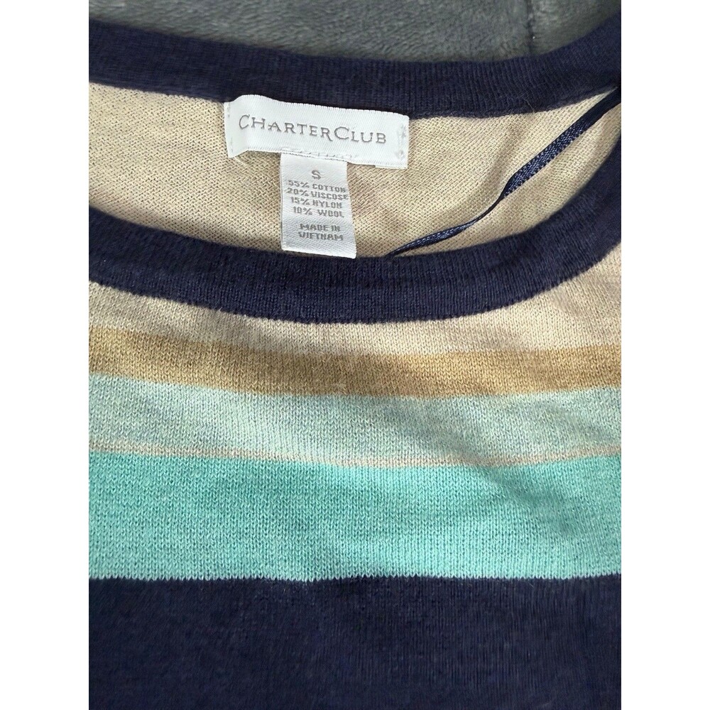 Charter Club Sweater Womens Small S NWT Blue Striped Cotton Blend Crewneck Pullo - Picture 7 of 8